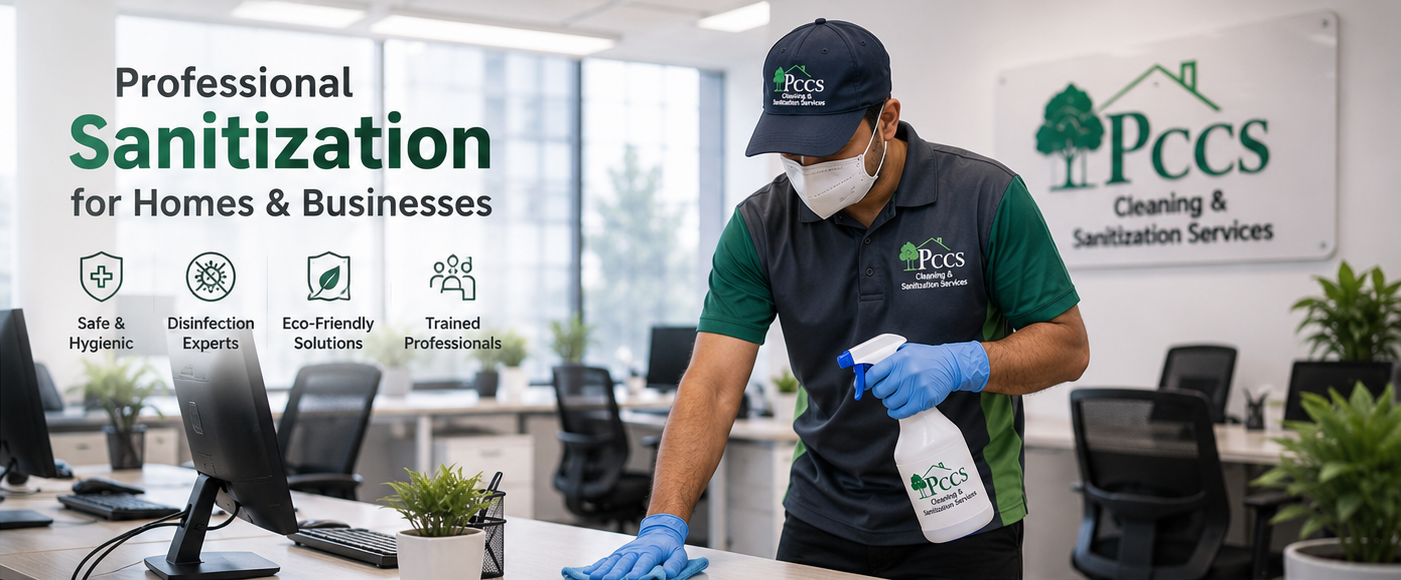 Professional sanitization technician disinfecting a commercial property